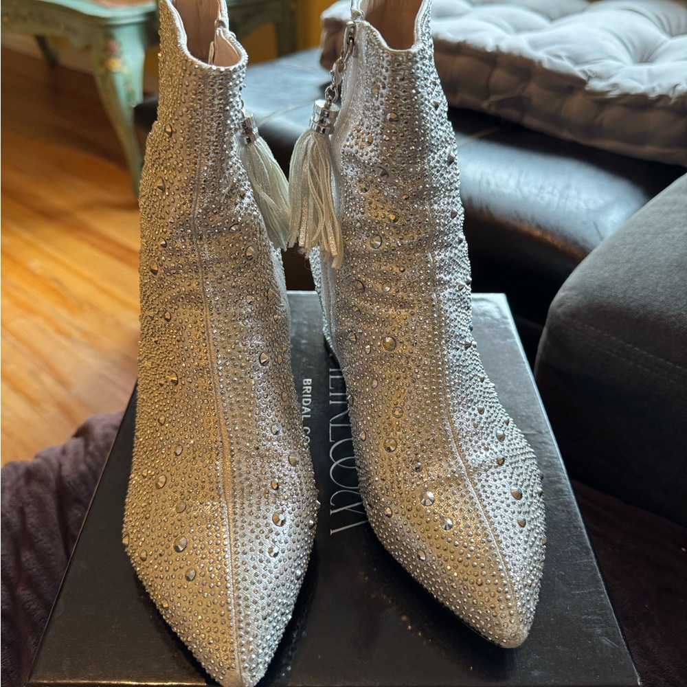Dazzling Silver Rhinestone Heeled Boots